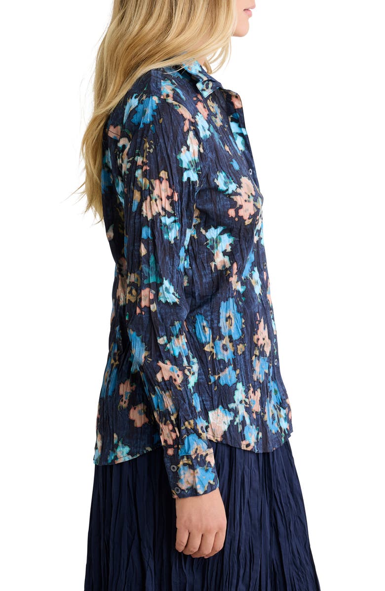 NZ BY NIC & ZOE Glowy Floral Button-Up Cotton Crinkle Shirt, Alternate, color, Indigo Multi