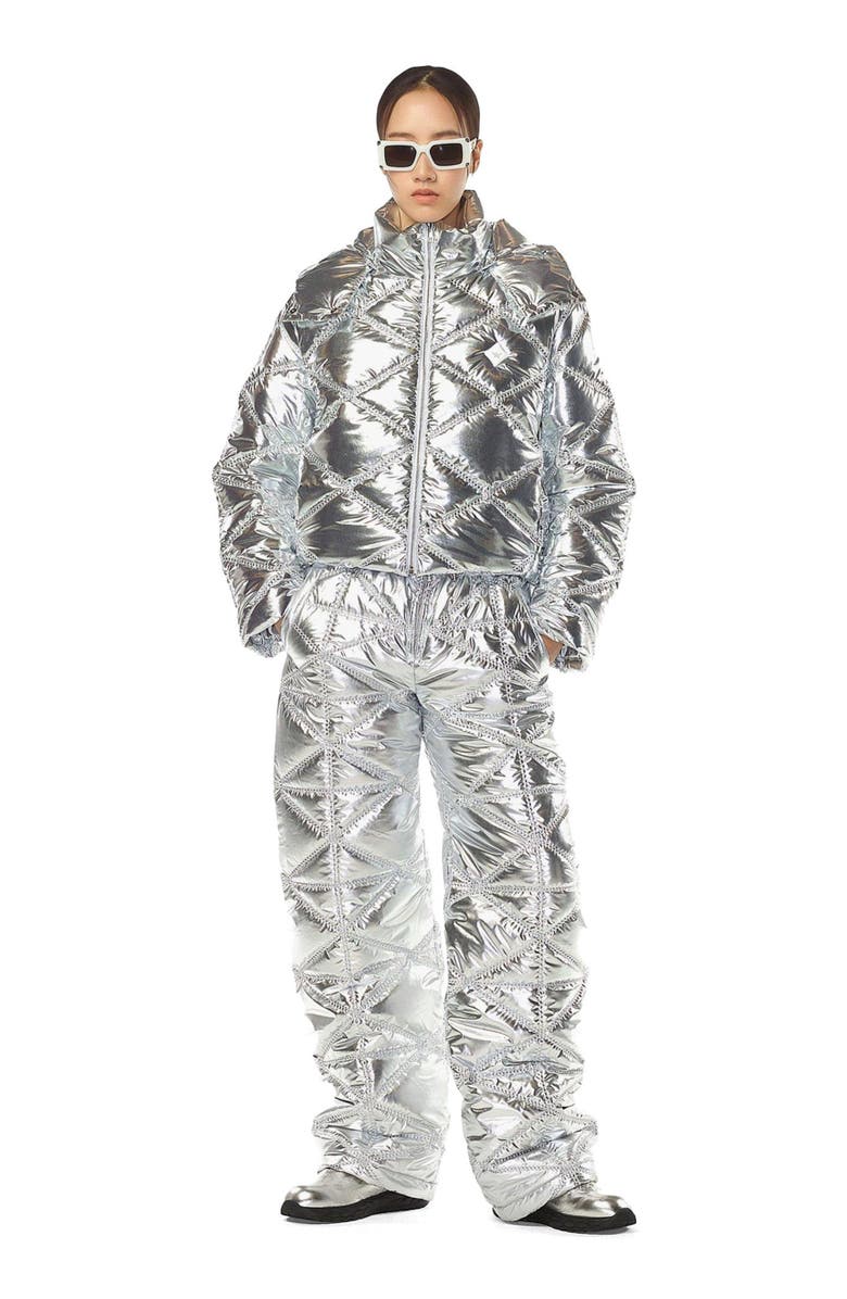 MCM Apres-Ski Quilted Puffer Jacket in Metallic Polyester, Main, color, Silver