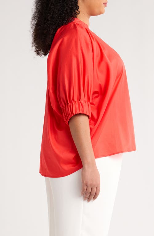 Harshman Medina Elbow Sleeve Cotton Top In Poppy Red