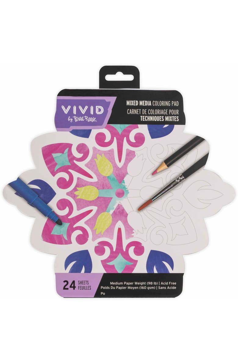 Brea Reese Vivid Mixed Media Coloring Pad, Tile, 24 Shaped Sheets, Main, color, Multicolored