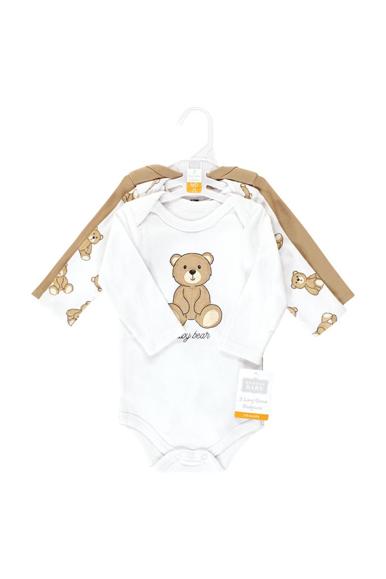 Everyday Long-sleeve Cotton All-in-ones, Alternate, color, Teddy Bears 3-Pack