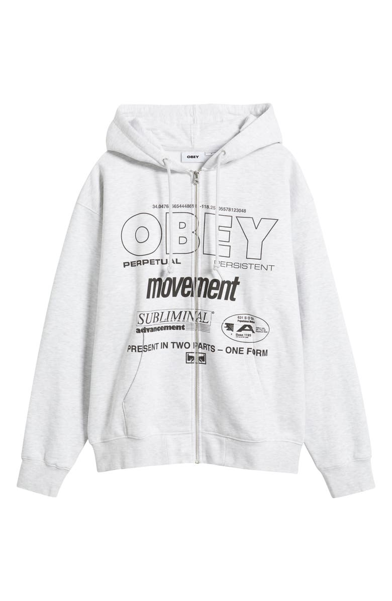 Obey Persistent Movement Graphic Zip Hoodie, Alternate, color, Heather Grey