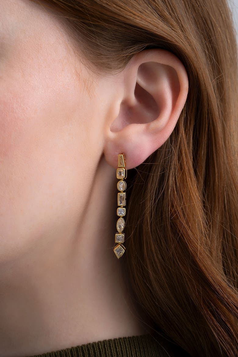 Facet Earrings, Alternate, color, Gold