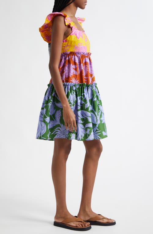 Farm Rio Multicolor Dress With All-over Floral Motif And Ruffled Skirt In Yellow Multi