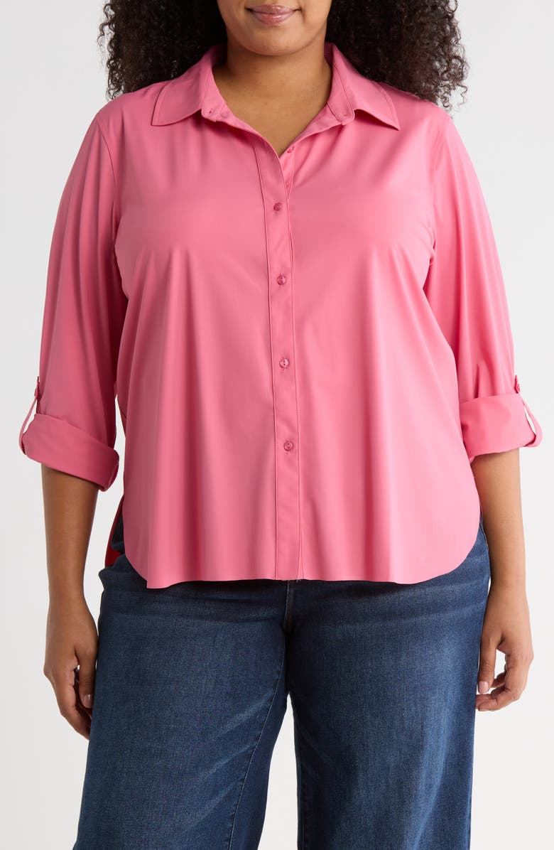Lysse Connie Roll Tab Button-Up Shirt, Main, color, Coral Rose