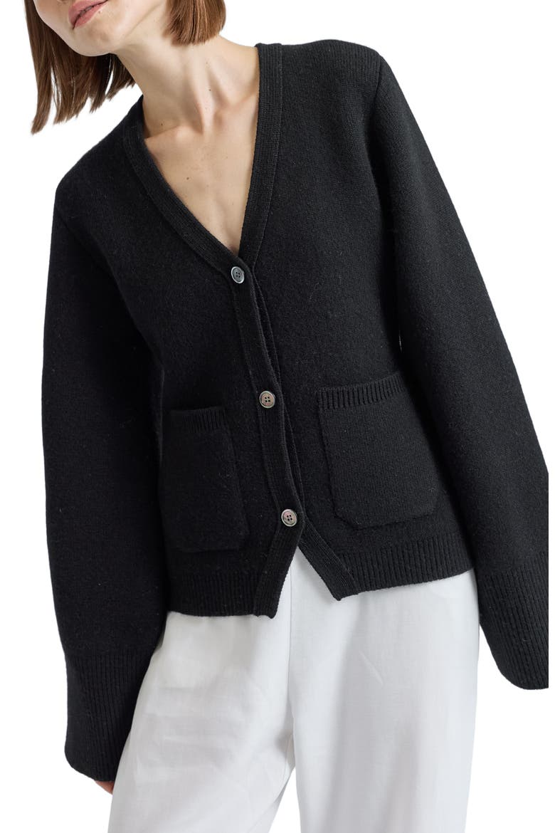 V Neck Cardigan, Alternate, color, Black