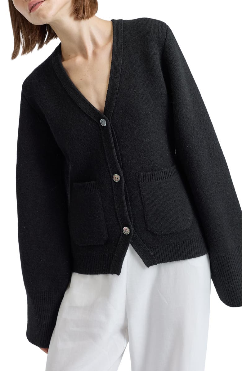 Almina Concept V Neck Cardigan, Alternate, color, Black