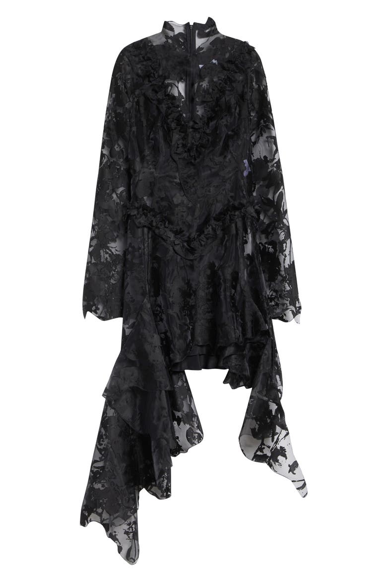 Long Sleeve Devoré Dress, Alternate, color, BLACK