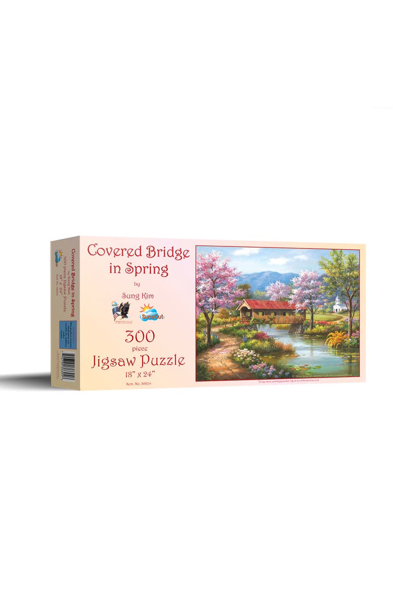 Sunsout Covered Bridge in Spring 300 piece Jigsaw Puzzle for Adults, Main, color, Multicolor