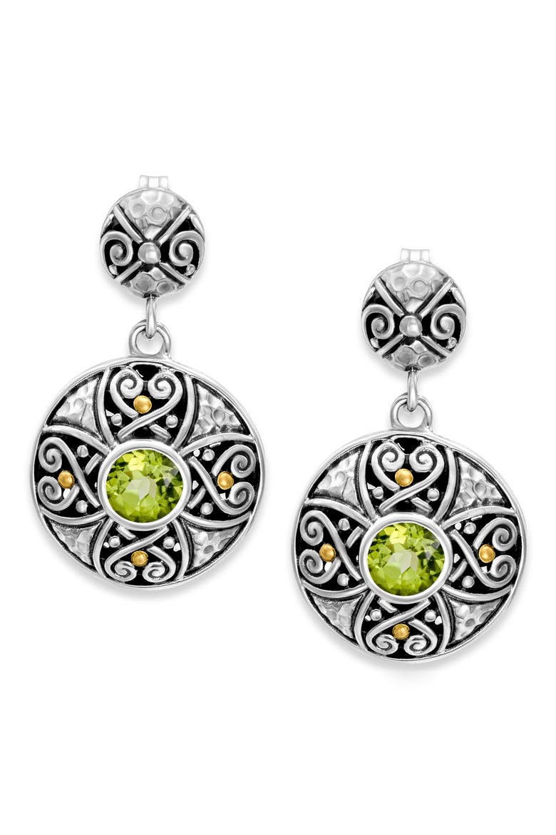Sterling Silver & 18K Gold Semiprecious Stone Round Drop Earrings, Main, color, GREEN