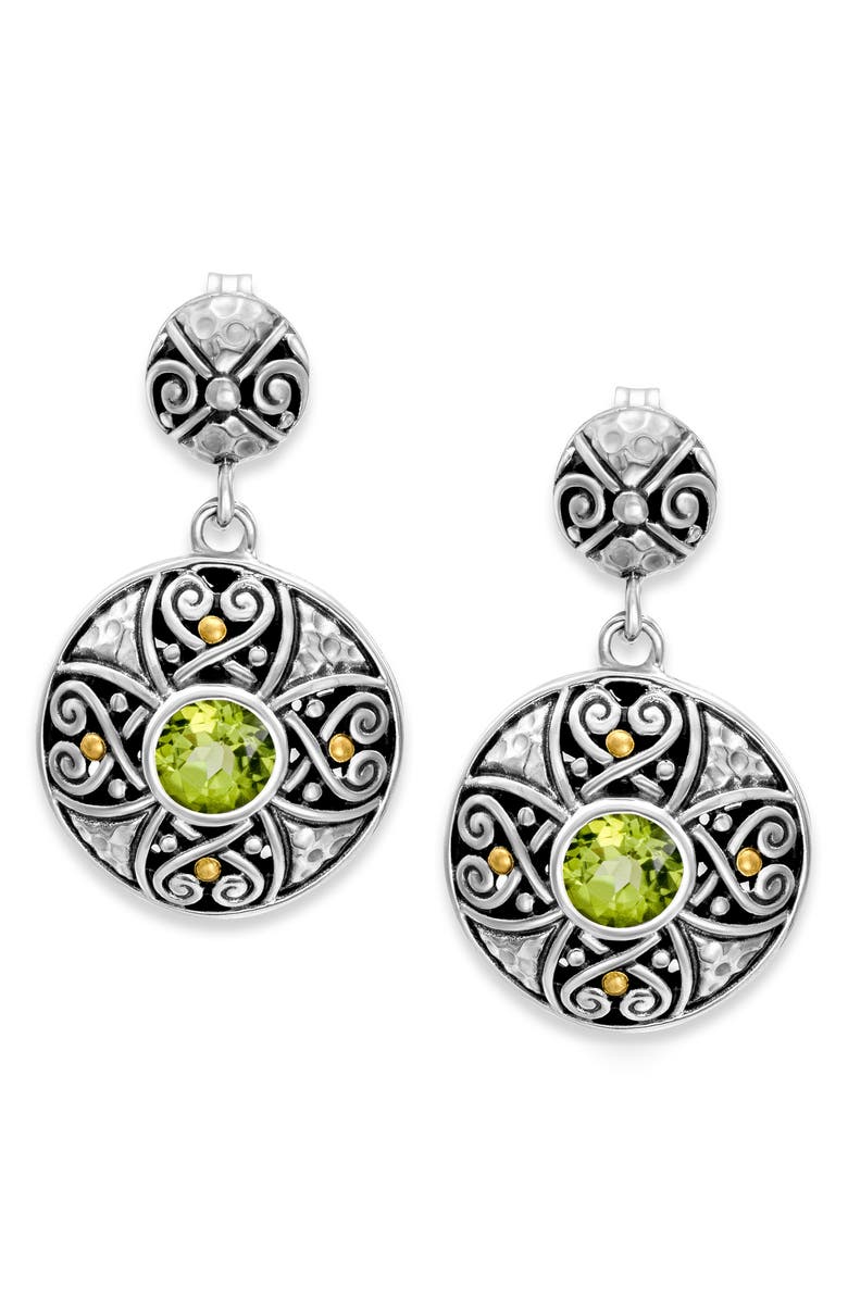 SAMUEL B. Sterling Silver & 18K Gold Semiprecious Stone Round Drop Earrings, Main, color, Green