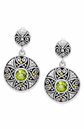 Sterling Silver & 18K Gold Semiprecious Stone Round Drop Earrings
