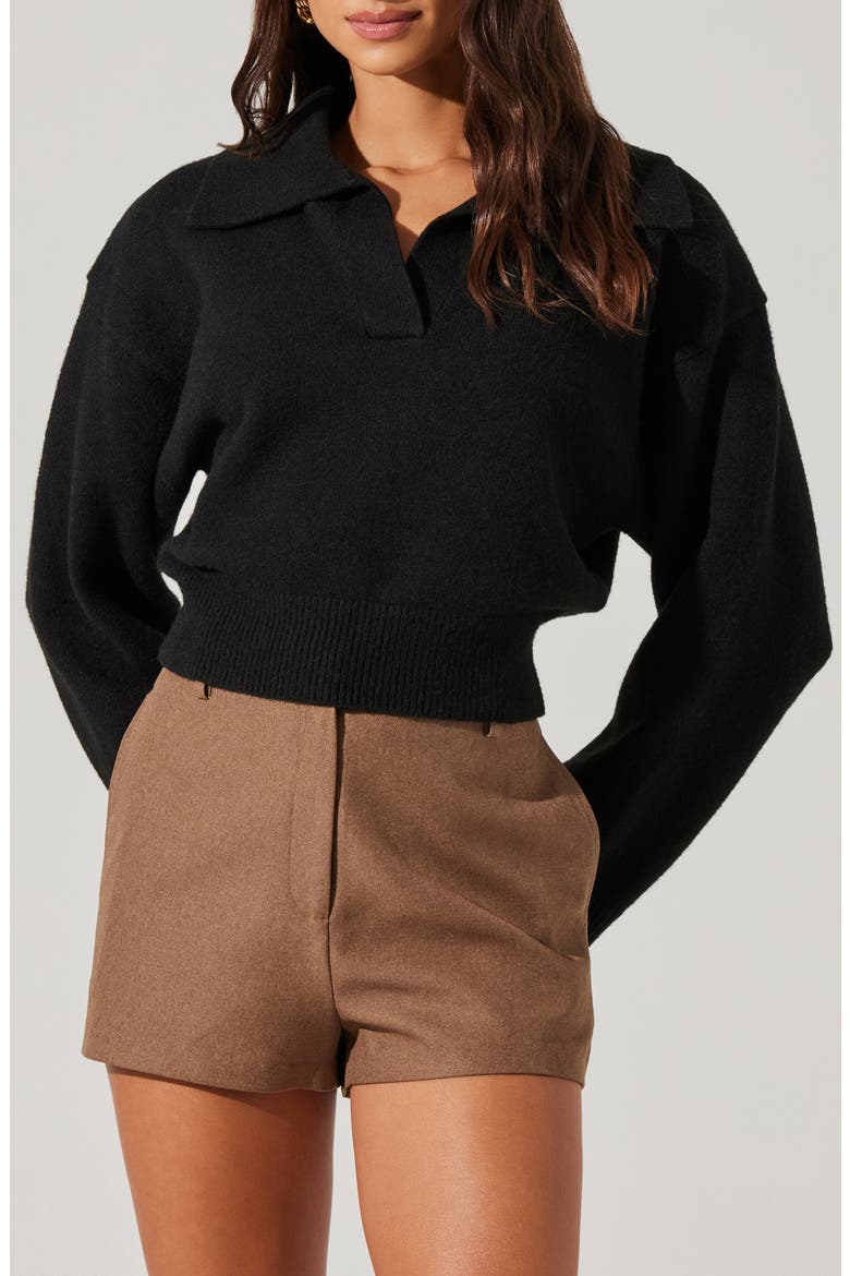 Crop Polo Sweater, Main, color, BLACK