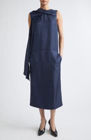 LOULOU DE SAISON Izia Draped Silk Twill Cape Dress