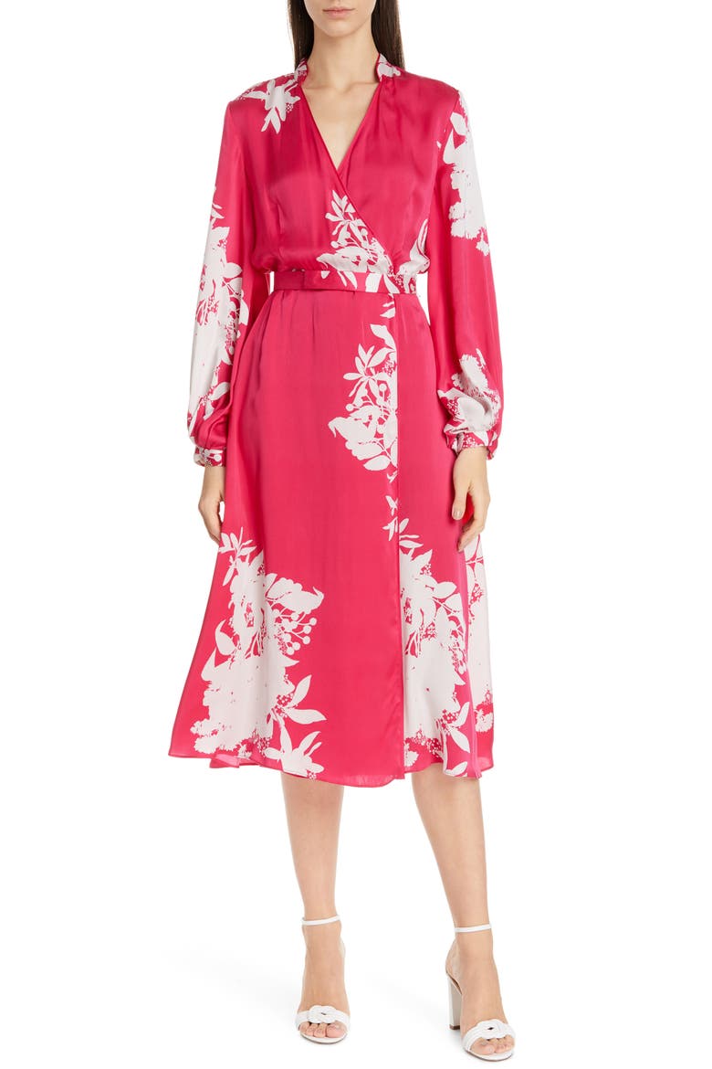 Andrese Silk Blend Wrap Long Sleeve Dress, Main, color, CARMINE GRIS