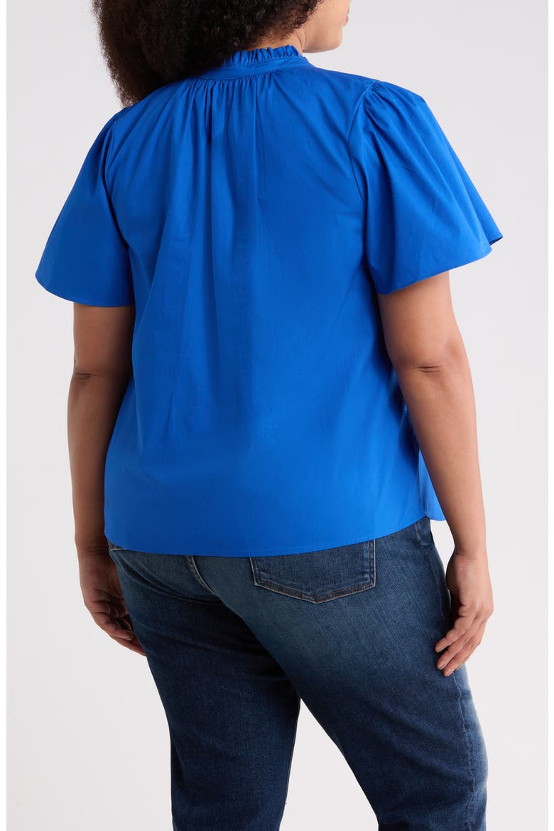 Ruffle Trim Cotton Poplin Shirt, Alternate, color, COBALT