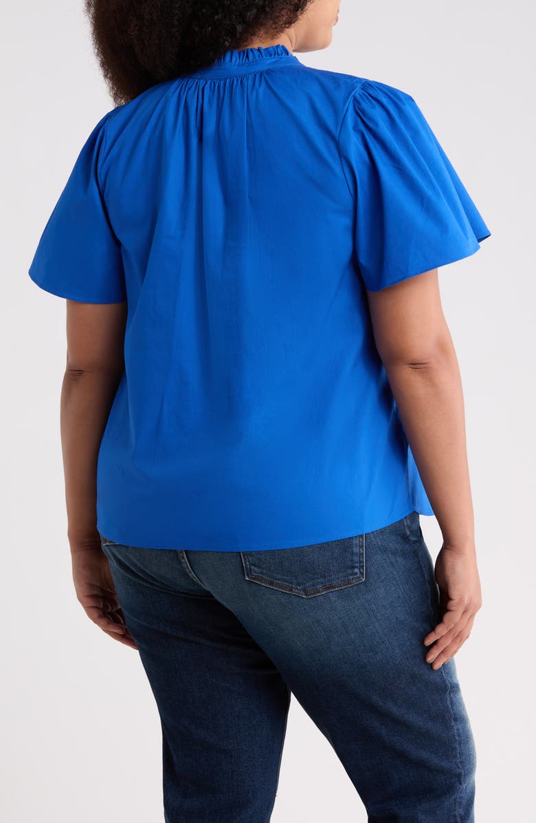 SUGARLIPS Ruffle Trim Cotton Poplin Shirt, Alternate, color, Cobalt
