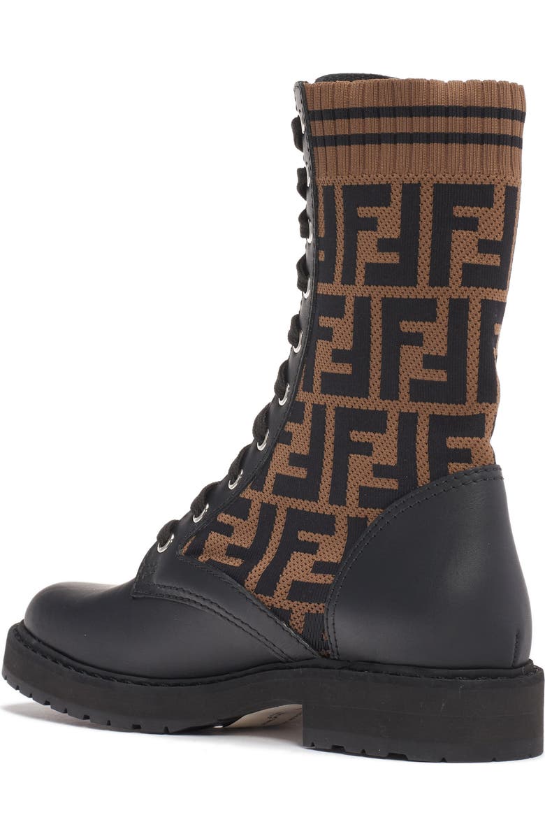 Fendi Rockoko Logo Sock Lace-Up Combat Boot, Alternate, color,