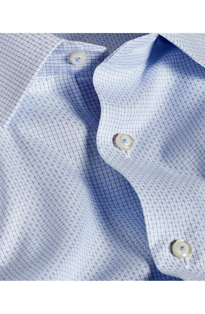 David Donahue Trim Fit Microgrid Cotton Dobby Dress Shirt, Alternate, color, White/ Blue