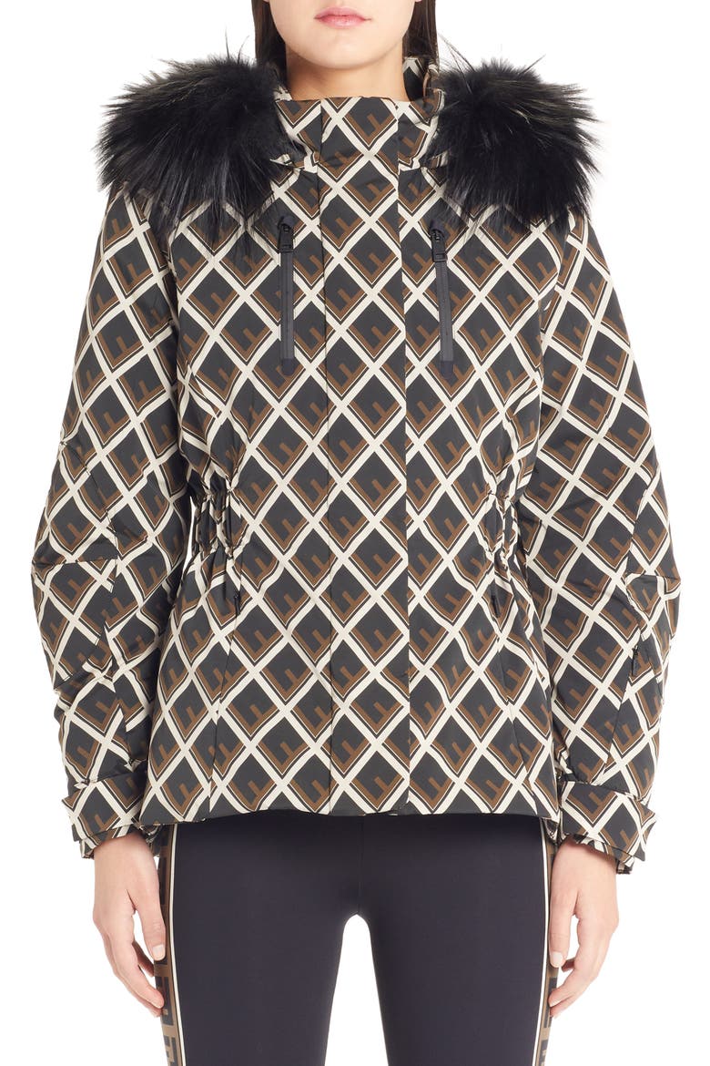 Deco-F Technical Coat with Genuine Fox Fur Trim, Main, color, BLACK