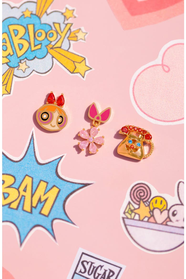 The Powerpuff Girls Blossom Set of 3 Single Stud Earrings, Alternate, color, GOLD