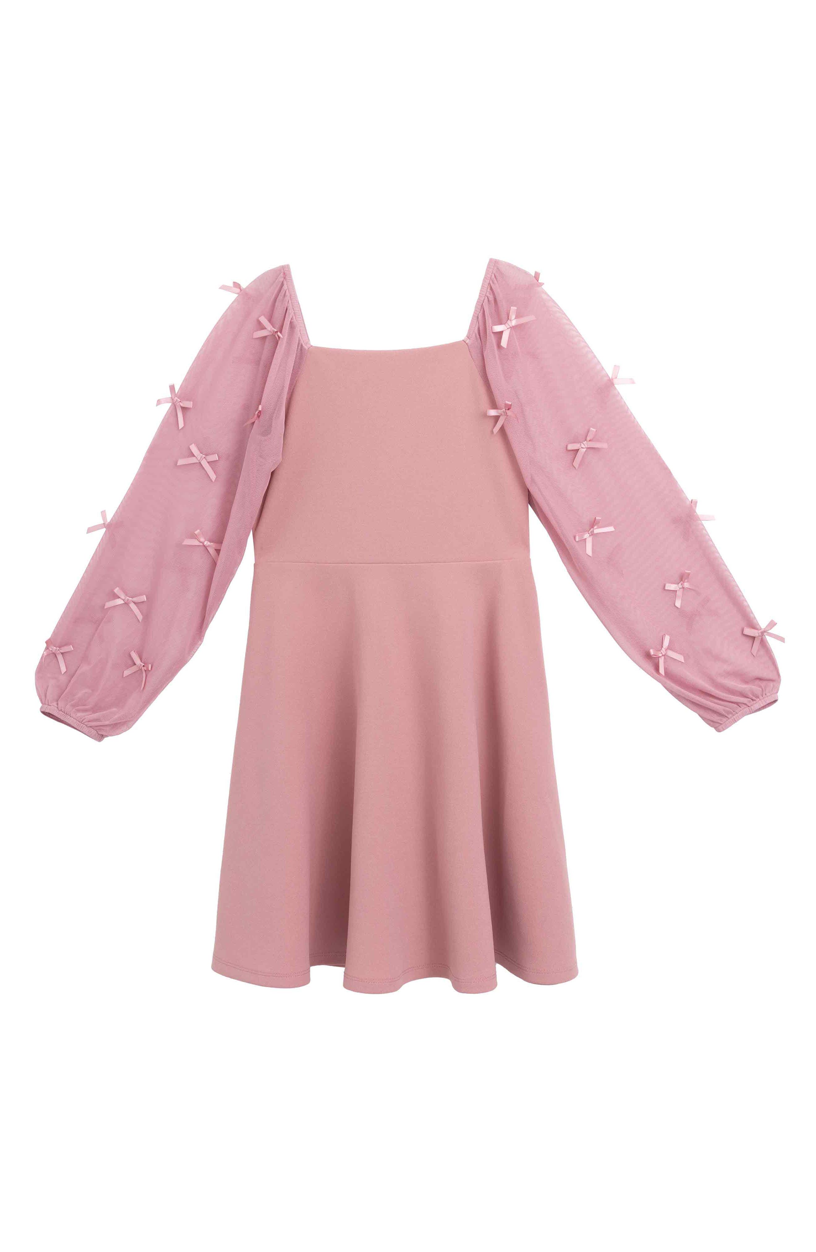 Kids' Mesh Sleeve Bow Scuba Dress