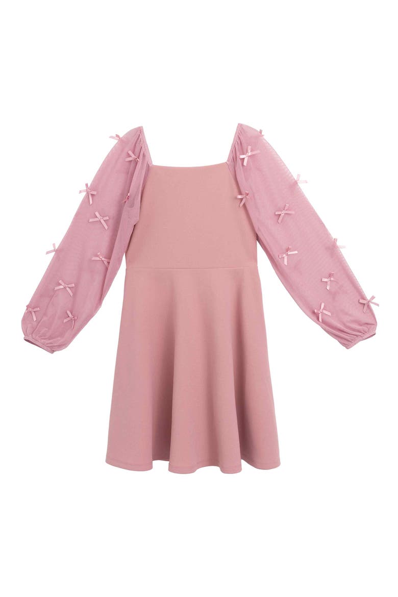 Kids' Mesh Sleeve Bow Scuba Dress, Main, color, MAUVE JM