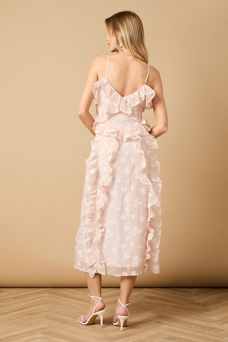 Ruffle Front V-Neck Strappy Midi Dress, Alternate, color, Pink