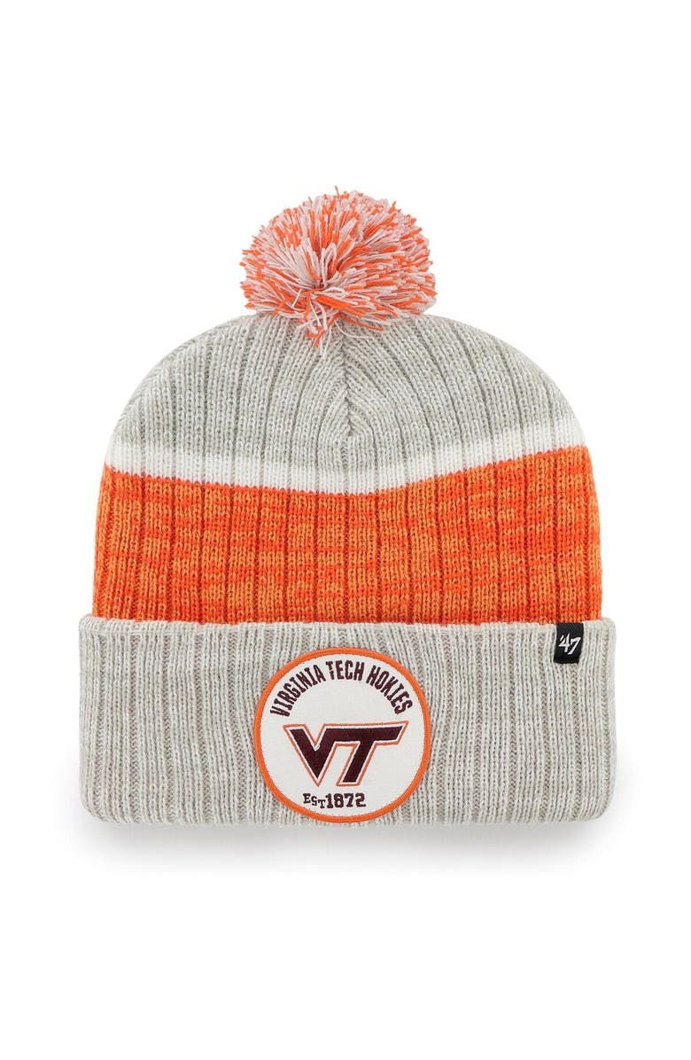 '47 Men's '47 Gray Virginia Tech Hokies Holcomb Cuffed Knit Hat with Pom, Main, color, 