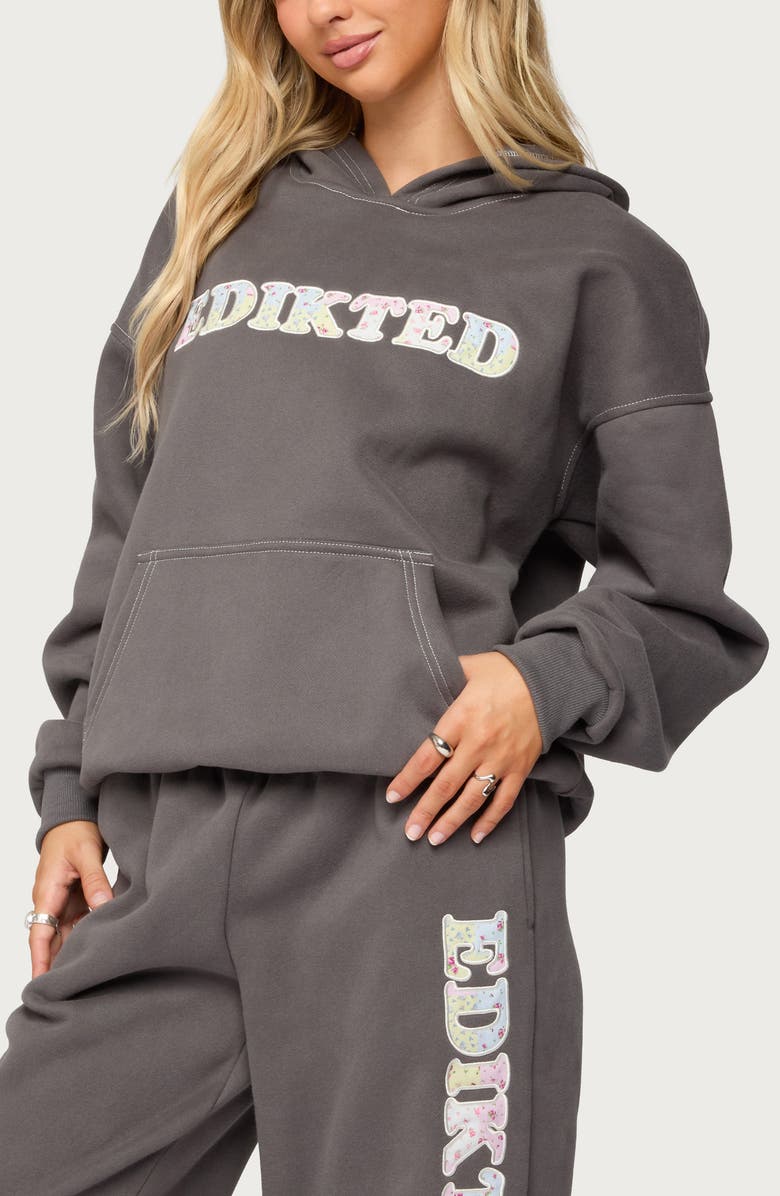 EDIKTED Mili Flower Logo Hoodie, Alternate, color, Gray