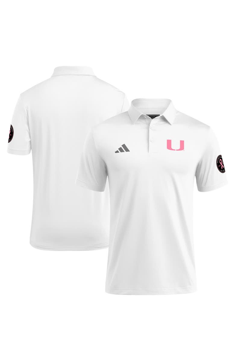 adidas Men's adidas White Miami Hurricanes Wear Pink Breast Cancer Awareness Polo, Main, color, White