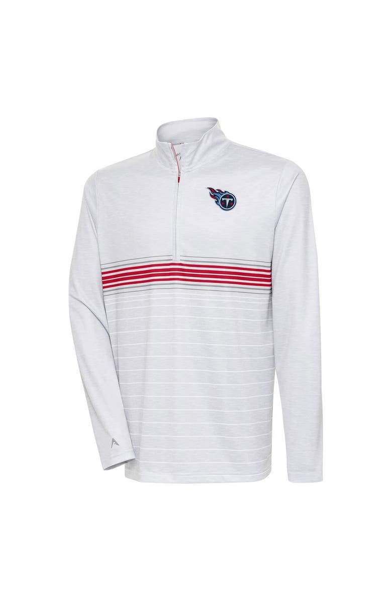 ANTIGUA Men's Antigua Heather Gray/Red Tennessee Titans Bullseye Quarter-Zip Pullover Top, Main, color,