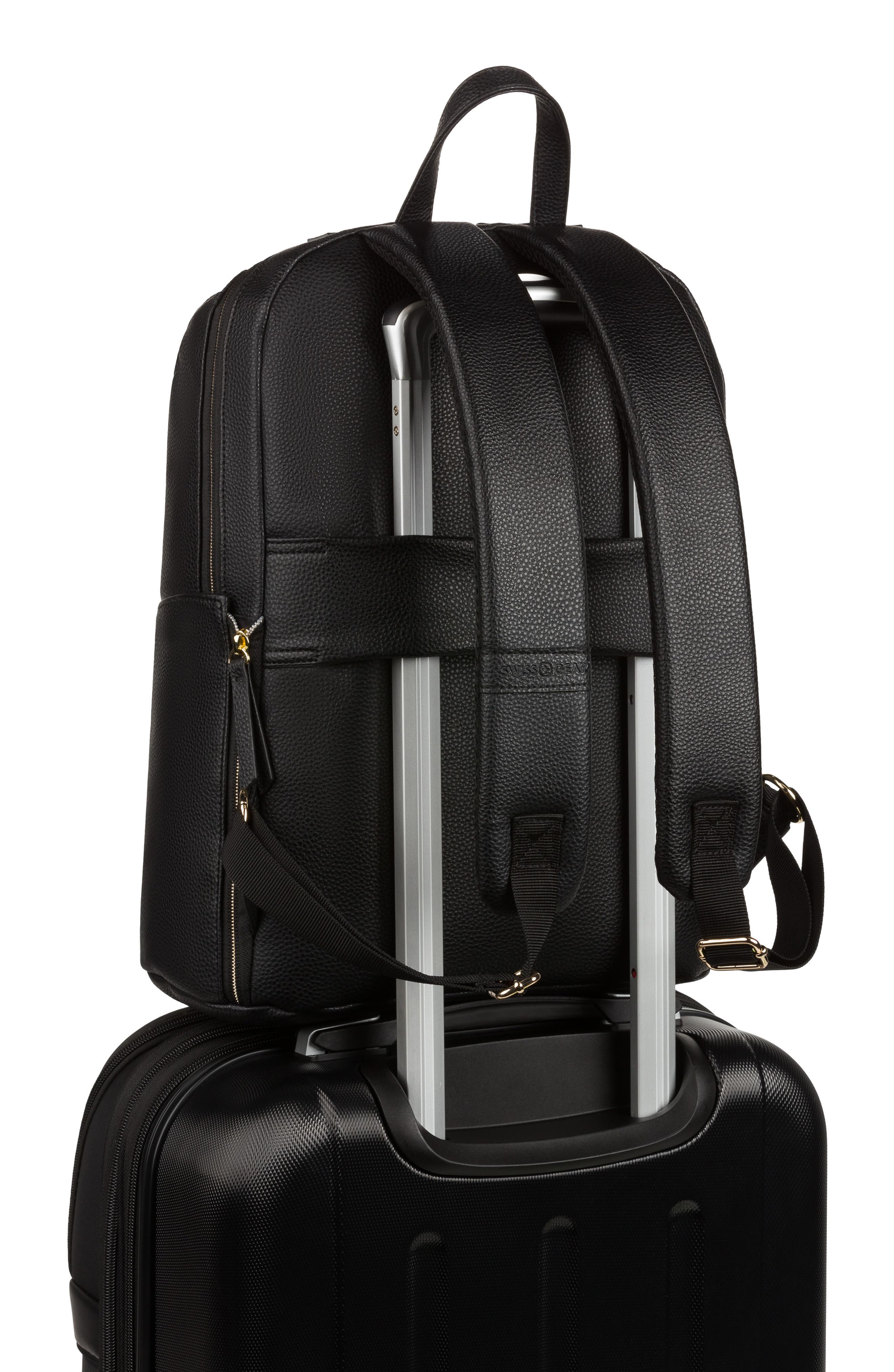 SWISSGEAR 9901 Faux Leather Laptop Backpack, Alternate, color, Black