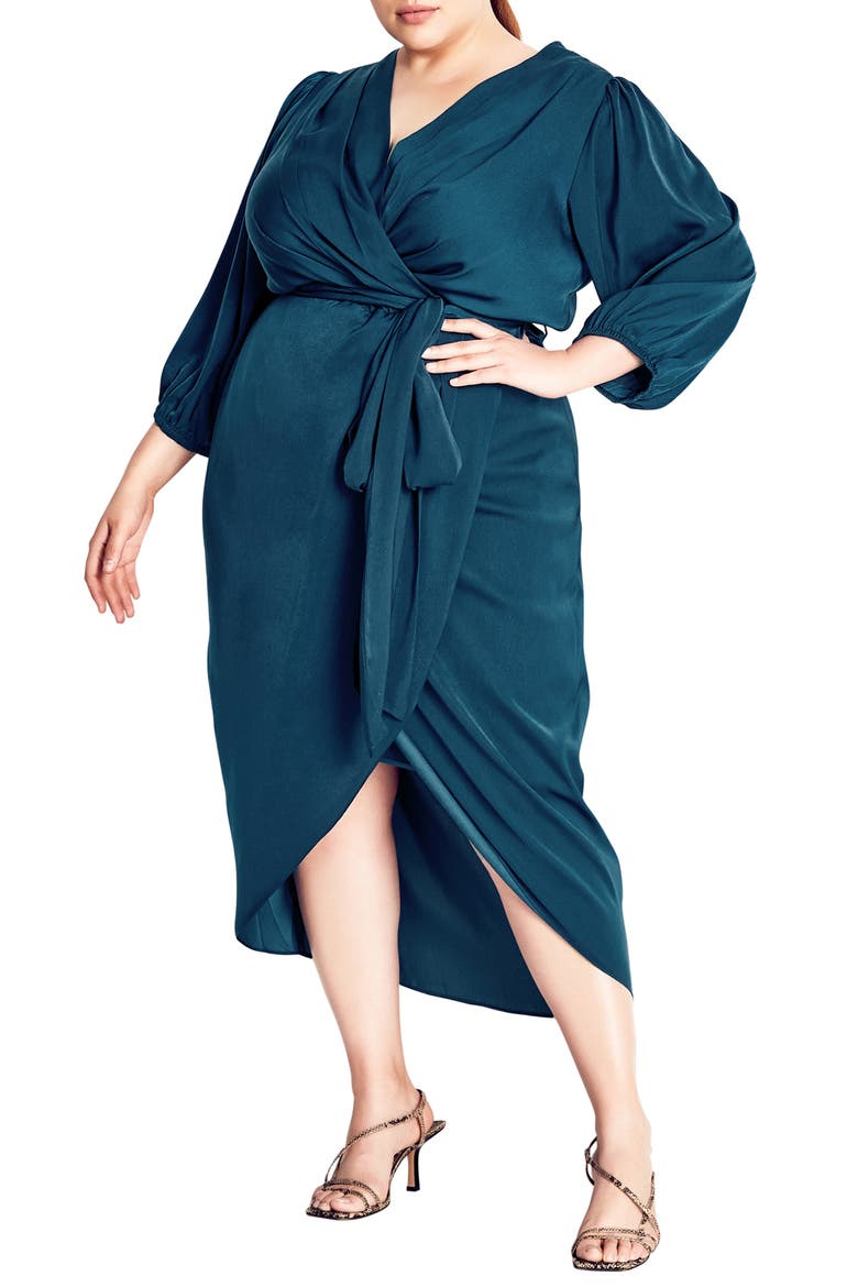 Opulent Faux Wrap Dress, Main, color, DEEP TEAL