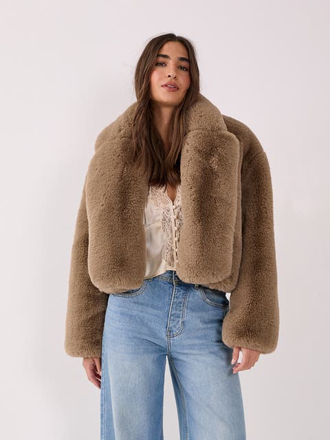 Cropped Collar Faux Fur Jacket