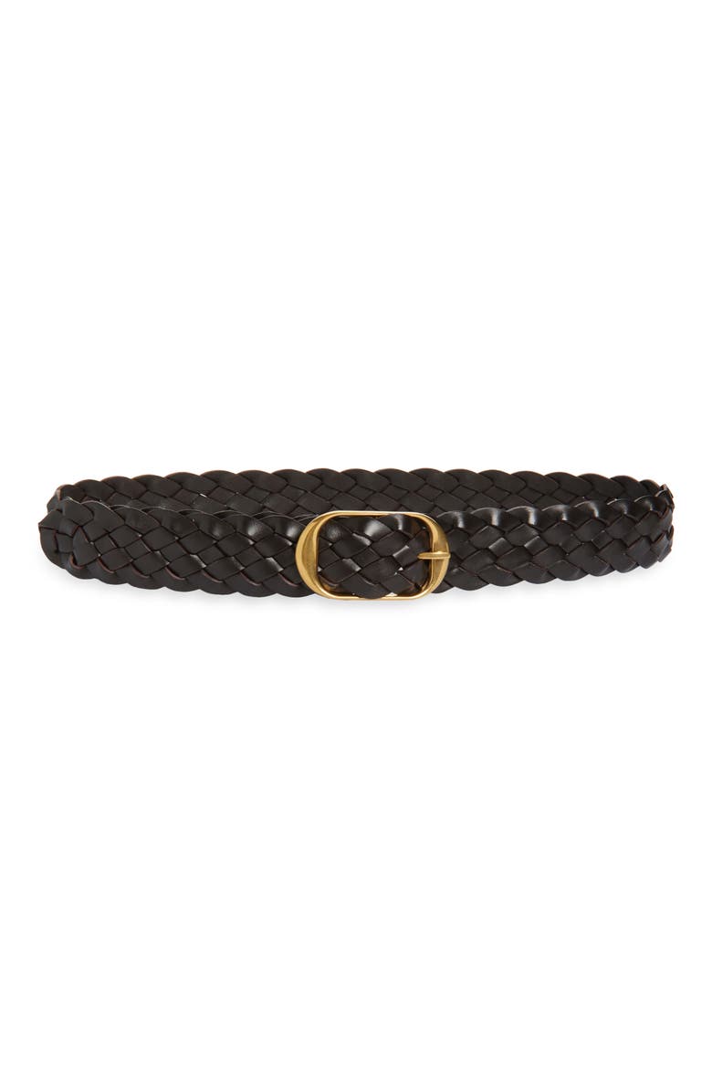 Nili Braided Leather Belt, Main, color, DARK BROWN