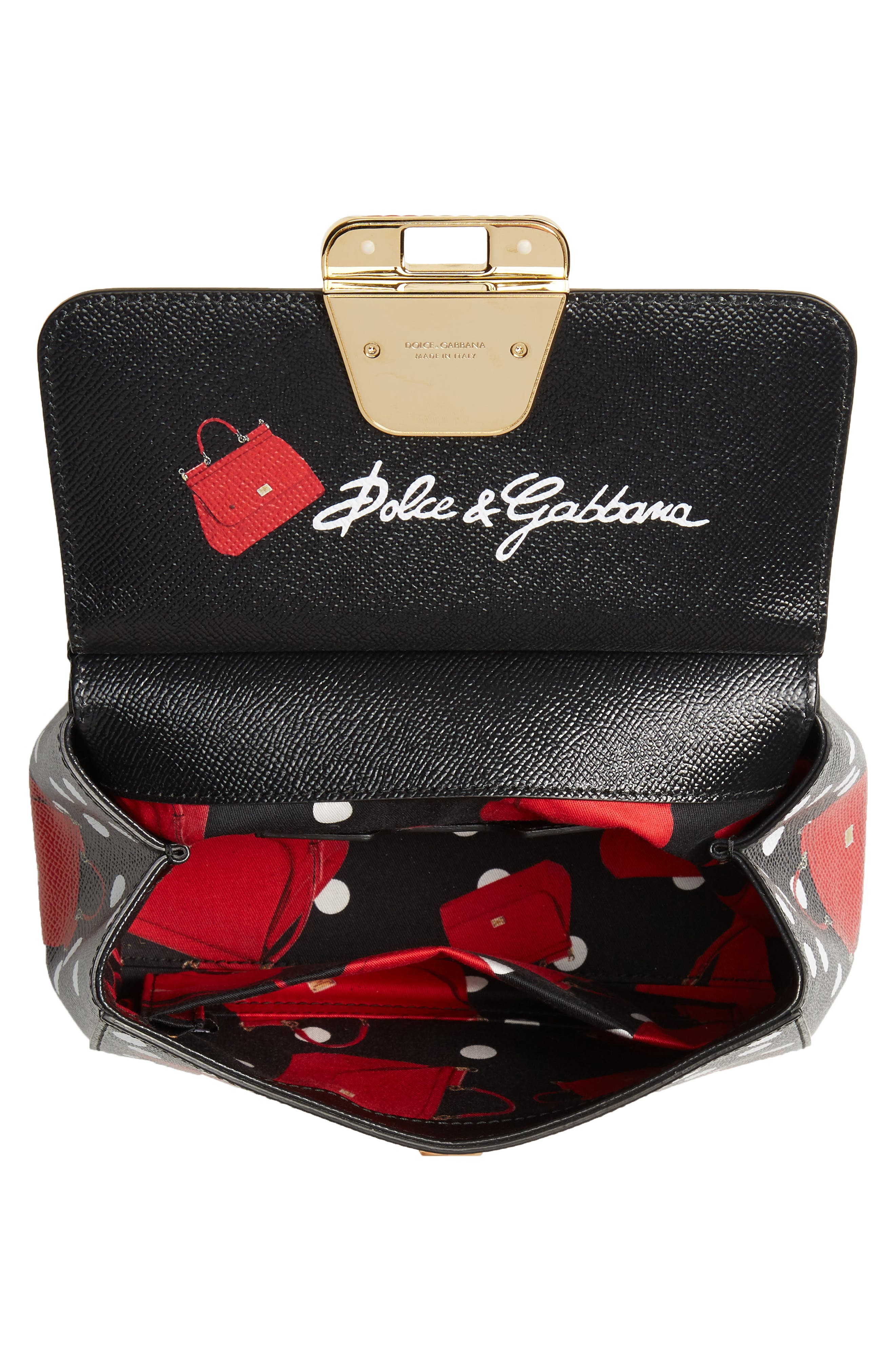 Dolce&Gabbana Small Miss Sicily Crazy for Sicily Leather Satchel, Alternate, color, Nero Borsette