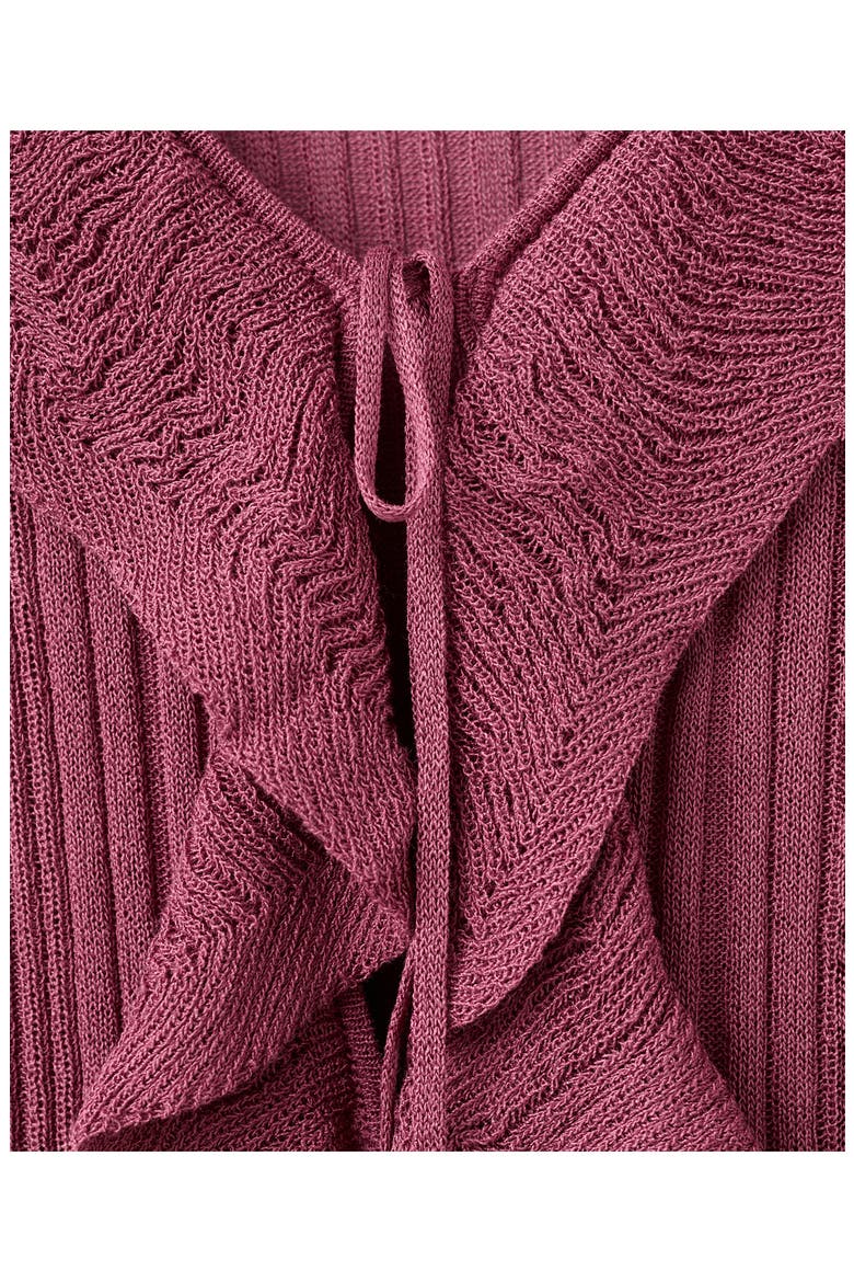 Ruffle Rib Tie Front Cardigan, Alternate, color, WINE