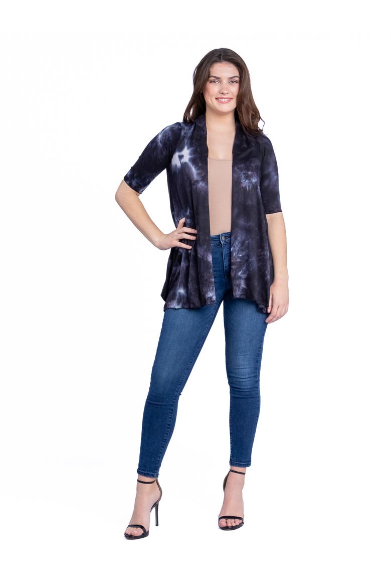 Tie Dye Elbow Sleeve Open Front Cardigan, Main, color, Black Multi