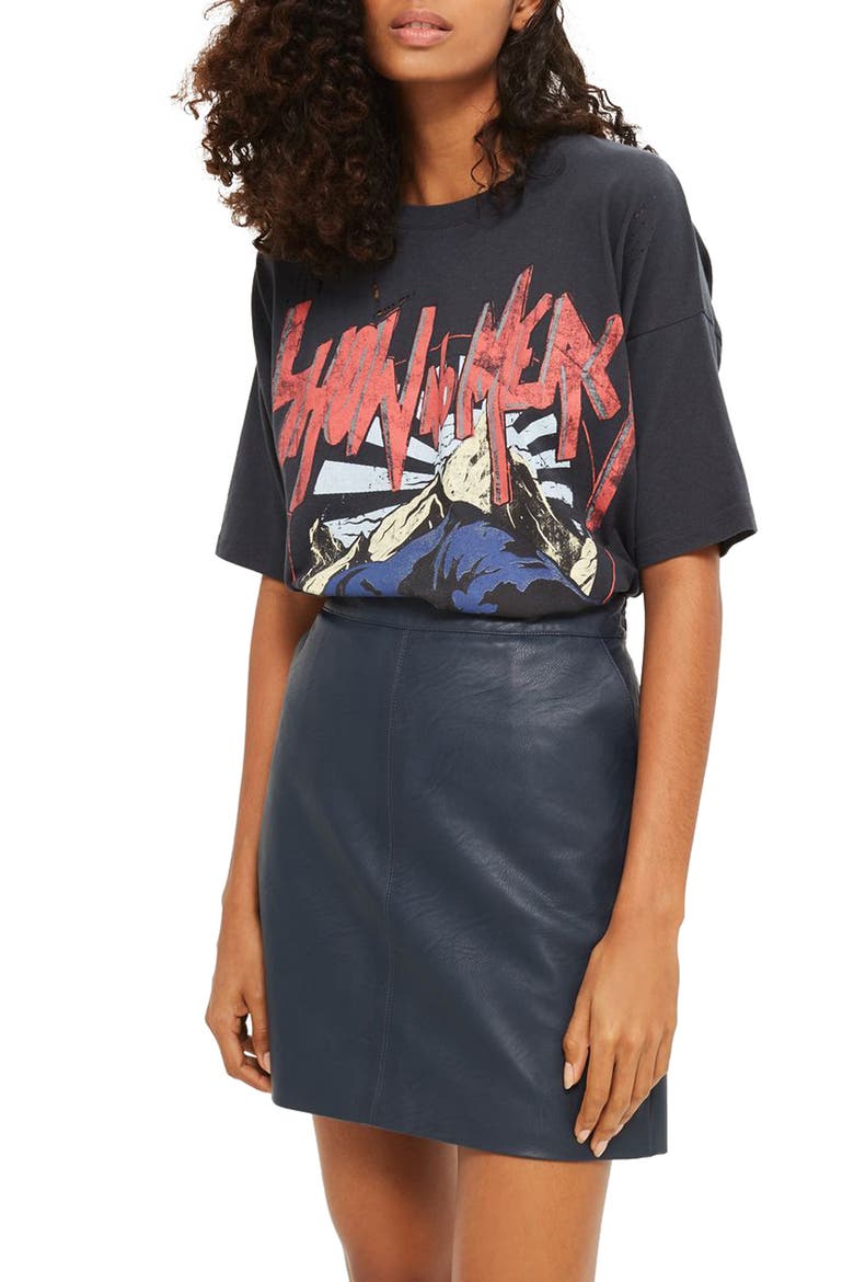 Faux Leather Skirt, Main, color, NAVY