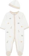 Little Me Jungle Schiffli Embroidered Cotton Snap Footie & Hat Set