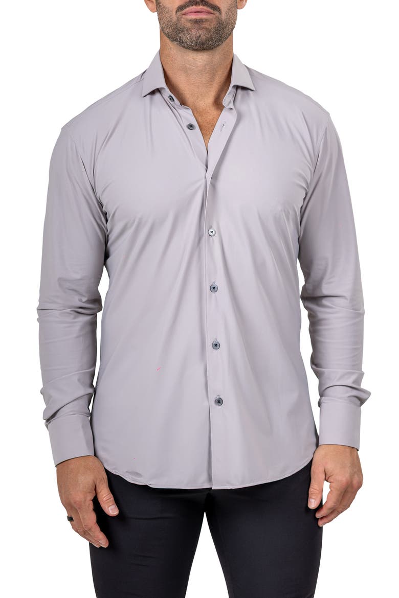 Eins Shaped Fit Marthy3016 Grey Knit Button-Up Shirt, Main, color, GREY