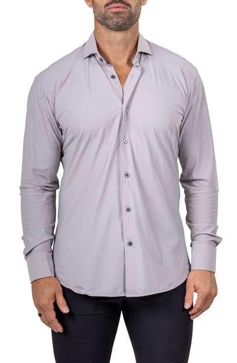 Eins Shaped Fit Marthy3016 Grey Knit Button-Up Shirt