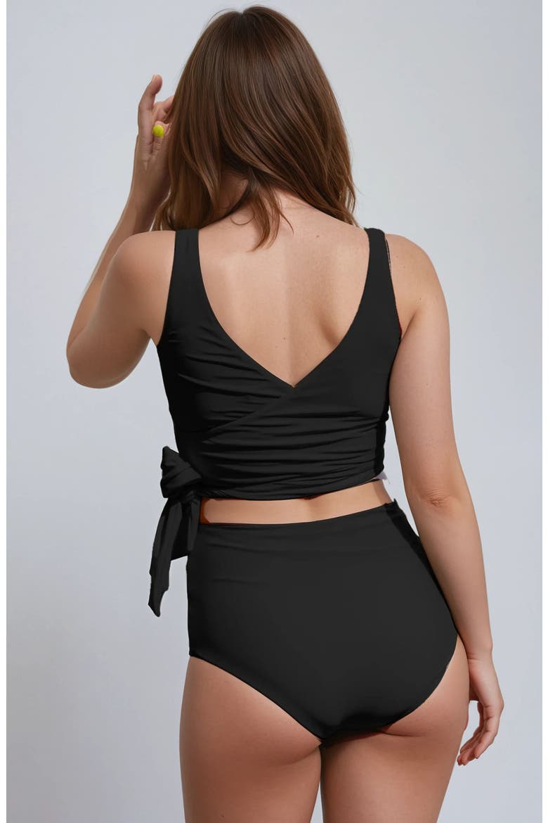 Emery 2-Piece Wrap Style Swim Set With Reversible Top and High-Waisted Bottom, Alternate, color, Black