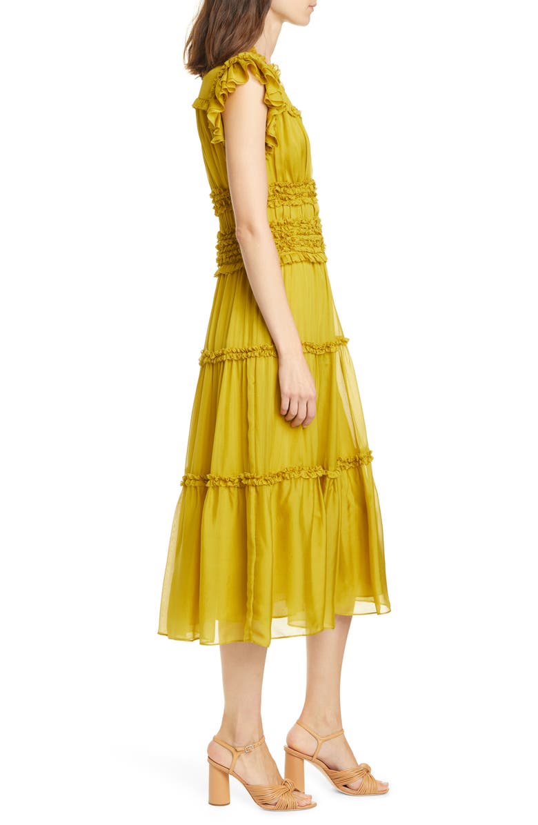 Ulla Johnson Rosalind Ruffle Tier Silk Midi Dress, Alternate, color,
