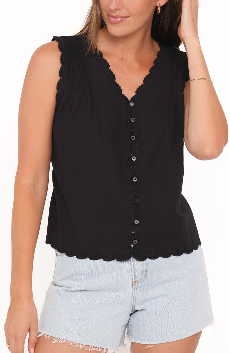 Petal & Pup Lori Lace Trim Sleeveless Cotton Button-Up Shirt, Alternate, color, Black