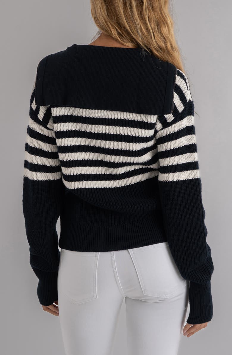 KUT from the Kloth Noelle Stripe Front Zip Cotton Sweater, Alternate, color, Navy/ Ivory