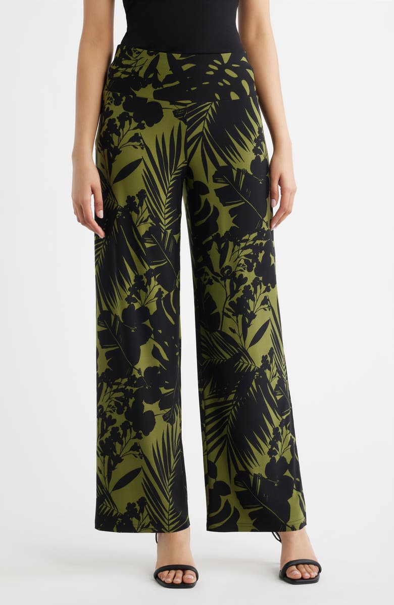 Anne Klein Pull-On High Waist Wide Leg Palazzo Pants, Main, color, Bay Leaf / Anne Black
