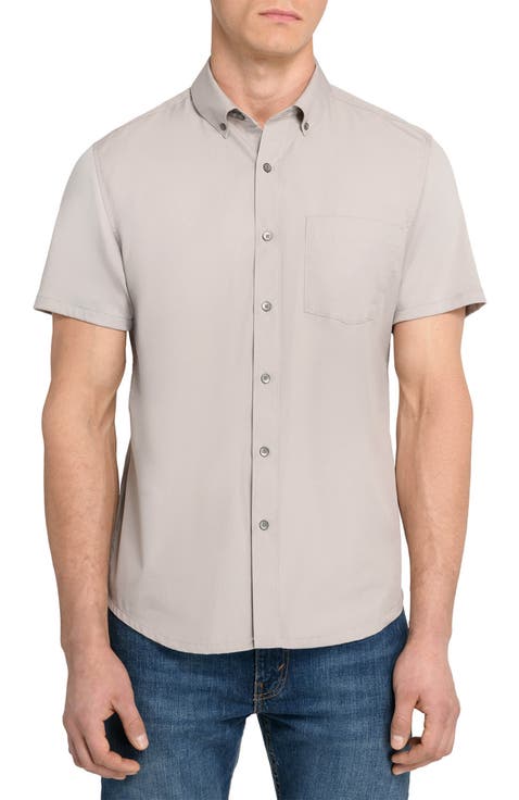 Hudson Reworked Slim Fit Solid Short Sleeve Cotton Button-Up Shirt