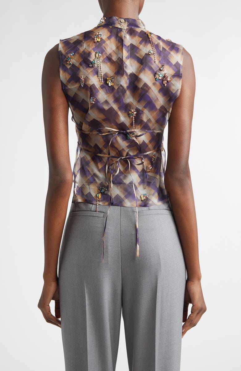 Dries Van Noten Carmasa Crystal Embellished Silk Top, Alternate, color, Purple